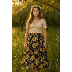 VTG Size XS/Petite Compagnie Internationale Express Flower Print Long Wrap Skirt